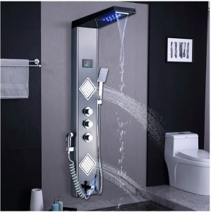 Panel de dus PRO 19,multifunctional,cu led,negru,ecran digital,efect de ploaie,jeturi spa - Img 1
