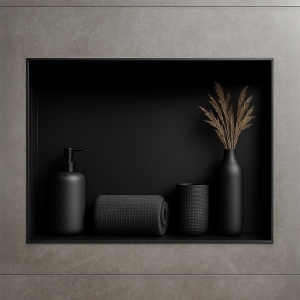 Raft de baie incastrat, negru mat, Uno Black, 45 x 30 x 7 cm - Img 2