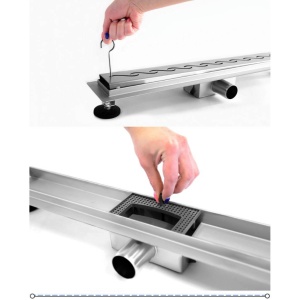 Rigola scurgere dus, REA WAVE Chrome, dimensiuni intre 90,100 cm, completa, inox inoxidabil - Img 2