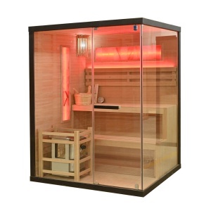 Sauna uscata finlandeza cu soba 6kW si cromoterapie pentru 3 persoane TS3 Black 150 x 140 x 190 cm - Img 2
