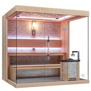 Sauna uscata finlandeza pentru interior MUE-1250 cu soba Harvia 6 kW – 220 x 180 x 210 cm, 4 locuri - Img 22