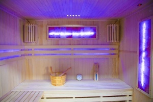 Sauna uscata MO-EA4S cu aragaz HARVIA 6 kW, piatra de sare si izolatie de perete 180x160x200 cm - Img 9