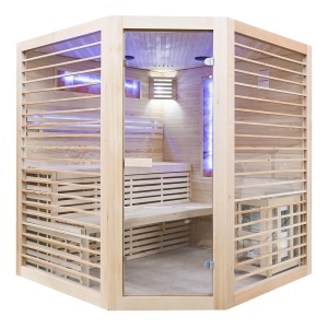 Saună uscată MO-EL4CS cu încălzitor Harvia de 8 kW, piatră de sare și izolație de perete 180 x 180 x 200 cm - Img 3