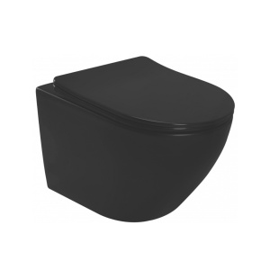 Set Bideu si Vas WC PRO GROHE, ceramica sanitara, Vas WC VITO BLACK RIMLESS +Bideu +Capac Soft-Close SLIM PREMIUM +Cadru +Clapeta - Img 3