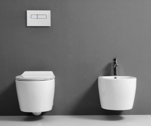 Set Bideu si Vas WC PRO GROHE, montaj suspendat, ceramica sanitara clementina, Vas WC ALBA RIMLESS + Bideu + Capac Soft-Close SLIM PREMIUM + Cadru + Clapeta - Img 18