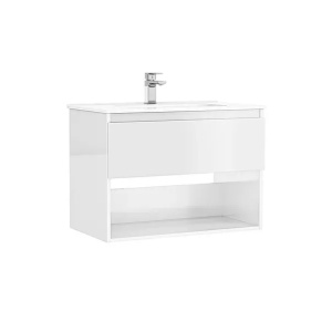 Set mobilier baie suspendat Gala Daily alb lucios 80 x 46 x 56.5 cm cu lavoar 80 cm 1 sertar si raft