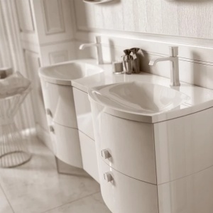 Set mobilier baie suspendat Oristo Louis negru 4 sertare cu lavoar dublu alb mat 144 cm - Img 3