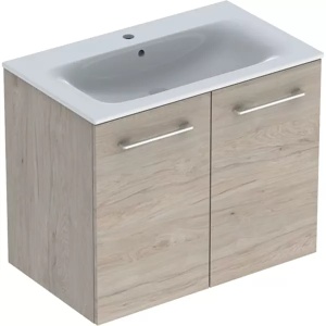 Set mobilier suspendat Geberit Selnova Square 80 x 48 cm cu lavoar si 2 usi nuc american deschis