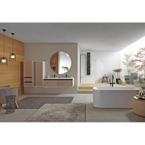 Set mobilier suspendat si lavoar dublu Kolpasan Pandora 150 cm lemn natur