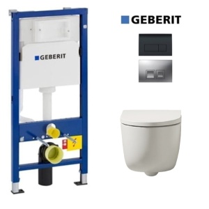 Set rezervor Geberit Delta cu vas WC suspendat Hatria Futura Pure Vortex si capac softclose alb , Clapeta La Alegere - Img 1