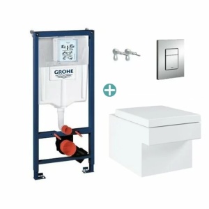 Set rezervor Grohe Rapid SL cu clapeta Skate Cosmopolitan si vas wc Grohe Cube Ceramic PureGuard Triple Vortex capac soft close - Img 1