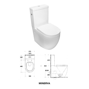Set vas WC pe podea Fluminia, Minerva, stativ, rimless cu rezervor si capac soft-close si easy off inclus - Img 3