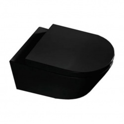 Set Vas WC PRO GEBERIT, Montaj Suspendat, Ceramica Sanitara, Vas WC SONET BLACK RIMLESS + Capac Soft-Close STANDARD Inclus + Cadru + Clapeta - Img 3