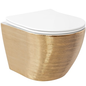 Set Vas WC REA CARLO BRUSH GOLD Si Lavoar REA FLORIA GOLD,Lavoar 465 X 330 X 135 mm,WC Suspendat 490 X 370 X 330 mm,Capac Soft-Close Inclus,Auriu/Alb - Img 11