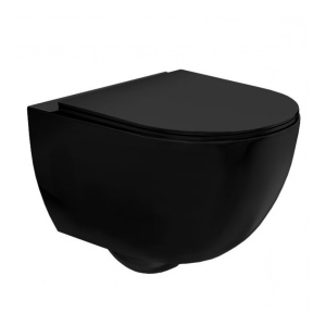 SET Vas WC REA CARLO Mini Rimless, Suspendat, Ceramica Sanitara, 49.5 X 37 X 35.5 cm, Capac Soft-Close Inclus, Negru Mat - Img 4