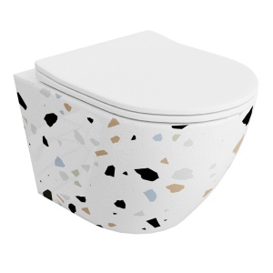 Set WC suspendat rimless cu capac inclus Spectrum Trendi Stone 35.5 x 51.5 cm alb mozaic