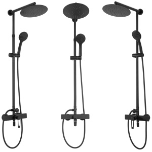 Sistem Complet De Dus REA ALDI, Montaj Pe Perete, Para Rotunda Tip Ploaie 25x25 Cm, 3 Functii De Curgere A Apei, Finisaj Negru Mat - Img 9