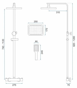 Sistem Complet De Dus REA TOM Montaj Pe Perete, Para Dreptunghiulara Tip Ploaie 25 x 17 Cm, 2 Functii De Curgere A Apei, Inaltime 120 cm, Auriu - Img 5