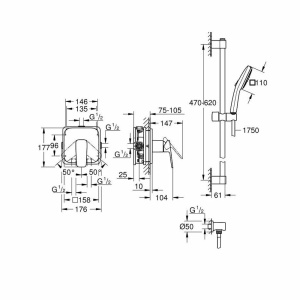 Sistem de dus incastrat Grohe Cubeo Tempesta, para cu doua functii, fara corp ingropat, finisaj negru mat - Img 4