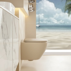 Vas de toaleta suspendat Mizu Cappuccino, rimless cu capac din duroplast cu softclose - Img 4