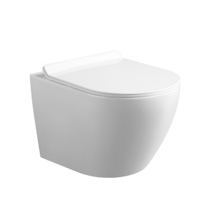 Vas de toaleta suspendat Mizu White 01, rimless cu capac din duroplast cu softclose