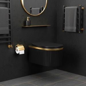 Vas de WC suspendat Luma Black Matt - Gold Brush cu caneluri – rimless, capac soft close - Img 2