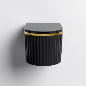 Vas de WC suspendat Luma Black Matt - Gold Brush cu caneluri – rimless, capac soft close - Img 12