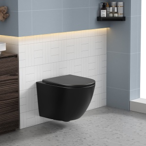 Vas de WC suspendat Peak Black Matt, rimless cu capac softclose - Img 6