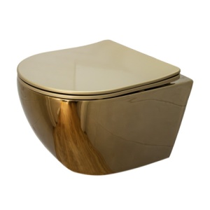 Vas Wc MIZU-GL-BL-RIM-03, montaj suspendat, capac softclose inclus, culoare auriu lucios - Img 8