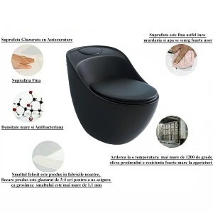 Vas WC New Santa Rimless, 69x46 cm, Rezervor Incorporat, Negru Mat, Power Colour, montaj podea, capac cu soft-close inclus - Img 14