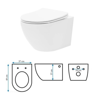 Vas WC REA CARLO MINI BASIC, Suspendat, Ceramica Sanitara, 48 x 37 x 37 cm, Scaun soft-close inclus, Alb - Img 5