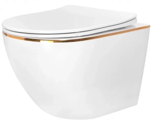 Vas WC suspendabil Rea Carlo Tornado Rimless Flat GOLD EDGE - Img 1