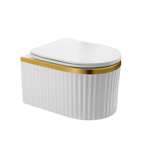 Vas WC suspendat alb cu rama aurie, rimless si capac cu soft close Luma