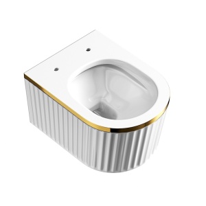 Vas WC suspendat alb cu rama aurie, rimless si capac cu soft close Luma - Img 11