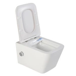 Vas wc suspendat cu functie bideu rimless, dreptunghiular, apă calda/rece, capac soft close