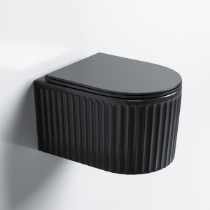 Vas WC suspendat LUMA Negru Lucios, Model Canelat, cu capac SoftClose Inclus - Img 4