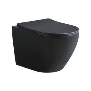 Vas WC suspendat Mizu Black Matt 03, rimless cu capac din duroplast si inchidere softclose