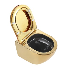 Vas WC suspendat Mizu Tornado Gold & Black, rimless cu capac softclose - Img 6