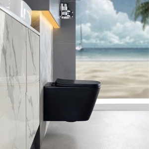 Vas WC suspendat Rain Black Matt, rimless cu capac softclose - Img 6