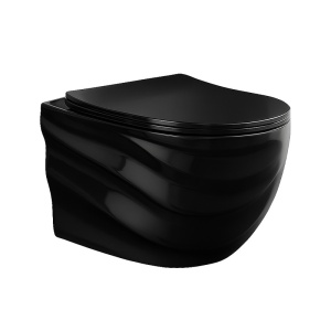 Vas wc suspendat Skal Tornado negru lucios cu model si capac soft close