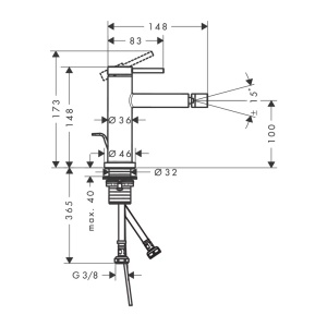 Baterie bideu Hansgrohe Tecturis S monocomanda finisaj negru mat cu ventil Pop-Up - Img 2