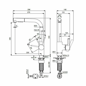Baterie bucatarie cu dus extactibil Ideal Standard Gusto 295 argintiu Silver Storm 2 tipuri de jet - Img 2