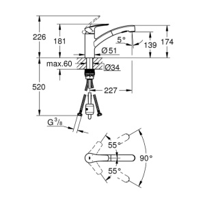 Baterie bucatarie cu dus extractibil Grohe Eurosmart New crom - Img 2