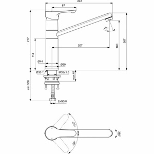 Baterie bucatarie Ideal Standard Alpha cu pipa tubulara inalta - Img 2