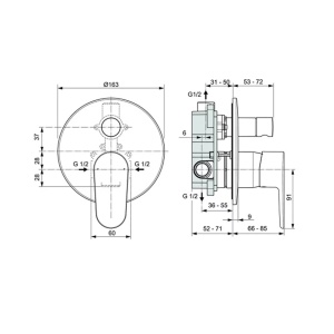 Baterie cada - dus incastrat si corp incastrat inclus Ideal Standard Cerafine O negru mat - Img 2