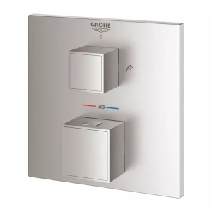Baterie cada - dus incastrata Grohtherm Cube 2 iesiri crom periat Supersteel fara corp ingropat - Img 2