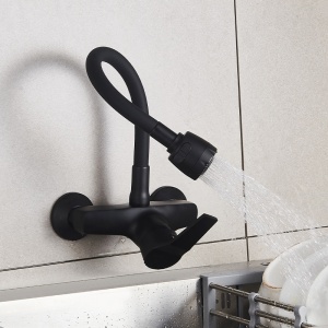 Baterie de bucatarie monocomanda cu montaj pe perete Dover cu gat flexibil negru mat - Img 4