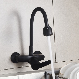Baterie de bucatarie monocomanda cu montaj pe perete Dover cu gat flexibil negru mat - Img 14