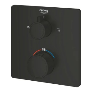 Baterie dus incastrata cu termostat Grohe Grohtherm 2 iesiri negru mat patrat - Img 5