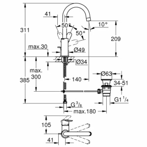 Baterie lavoar Grohe BauEdge L pipa tip C crom lucios - Img 3